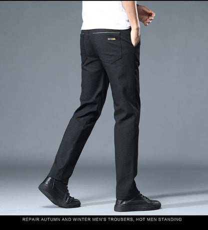Classic Soft Grinding cotton Pants Men Business Casual Pants 2023 Autumn New Straight Slim Fashion Gray Black Brand Trousers