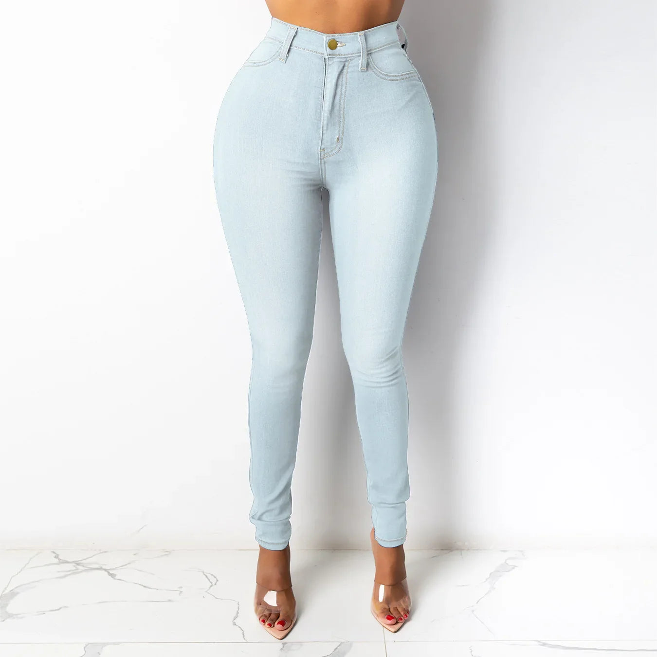 High Waisted Casual Elegant Office Denim Pants