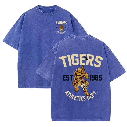 Est 1985 Sport Print Washed Women T-Shirt Summer Casual Retro T Shirts Snow Wash Tee Top Loose Unisex Retro Streetwear
