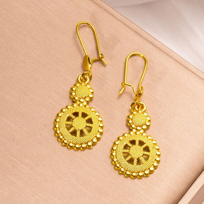 Women's 24K Gold Tassel Earrings, AU999 | "Tranquility" engraving with thread motifs, subtle professionalism for daily wear.