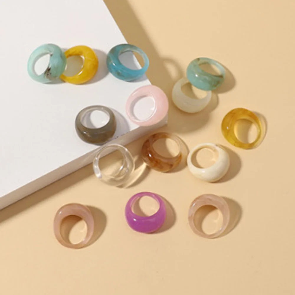 Round Rings For Women Big Kpop Finger Ring For Girls Punk Resin Ring