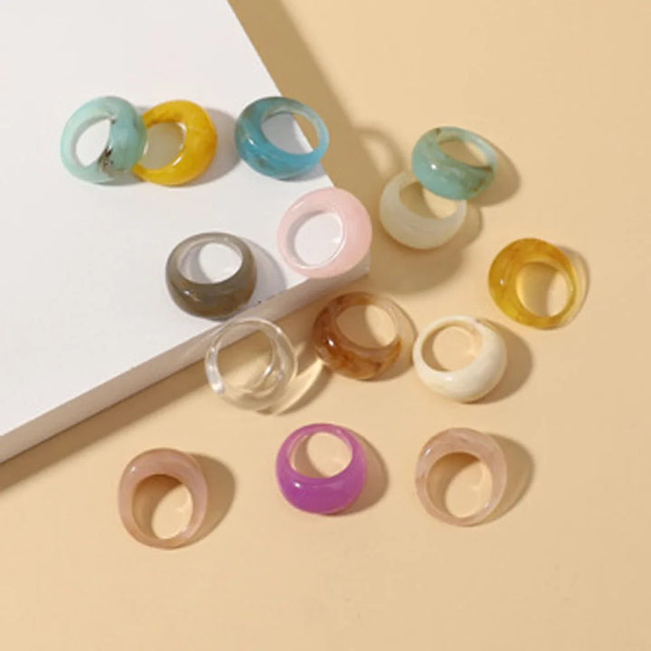 Round Rings For Women Big Kpop Finger Ring For Girls Punk Resin Ring