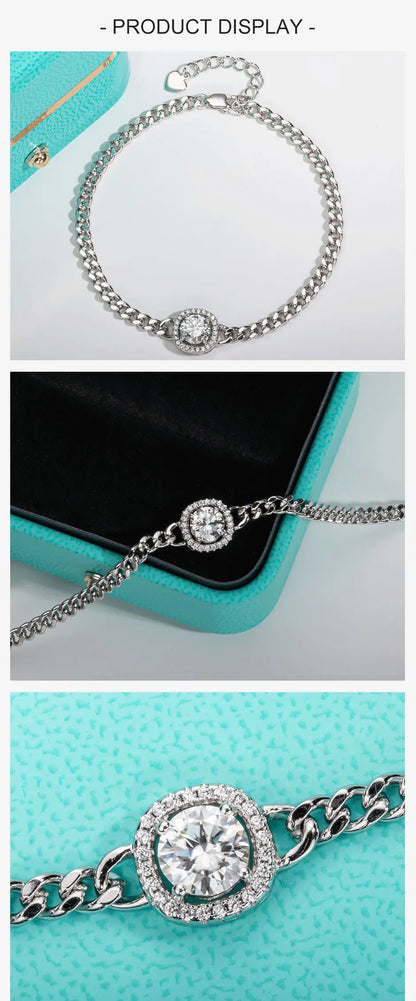 Moissanite Cuban Bracelet On Hand 925 Sterling Silver 18K White Gold Plated  Adjustable Bracelets for Woman Jewelry