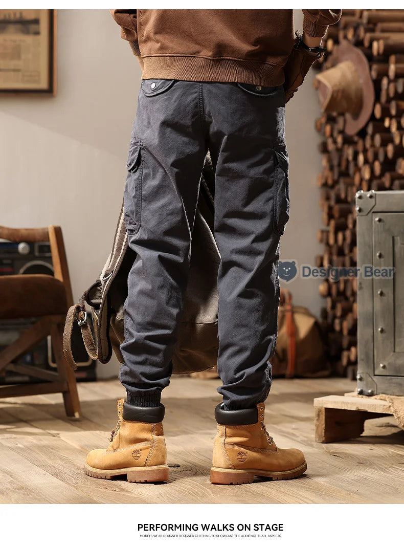 Brand Clothing 2026 Spring Summer Men's Baggy Cargo Pants Multi-Pocket Work Joggers Casual Cotton Tapered Trousers Long Pants