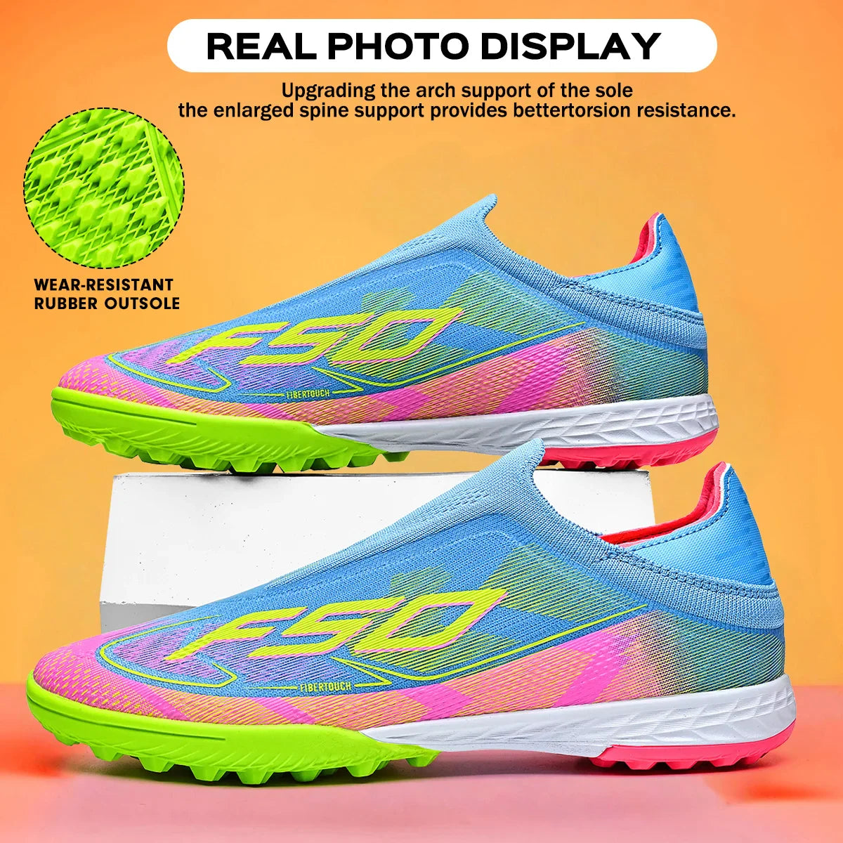 TF Football Shoes Kids Boys Girls PU Upper Durable Rubber Sole Anti-slip Wear-resistant Training Sneakers