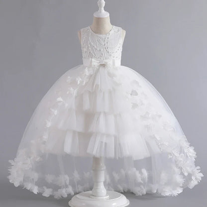 Kids for Girl's 3 to 12 years old Formal Evening Trailing Dress Sleeveless Princess Fluffy Cake Dinner Performance Dance
