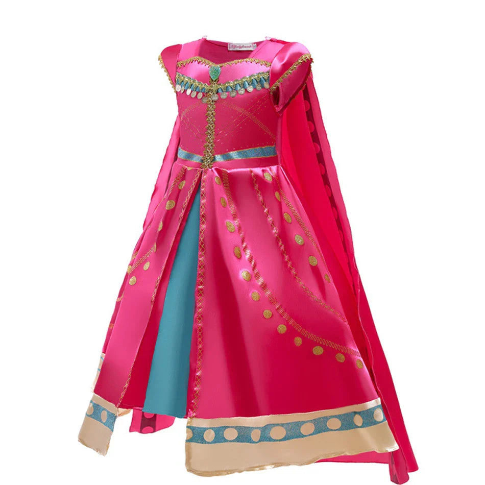 Princess Costume for Girls Arabian Dress for Kids Aladdin Cosplay Christmas Halloween Party with Gloves Crown Wand Accessories