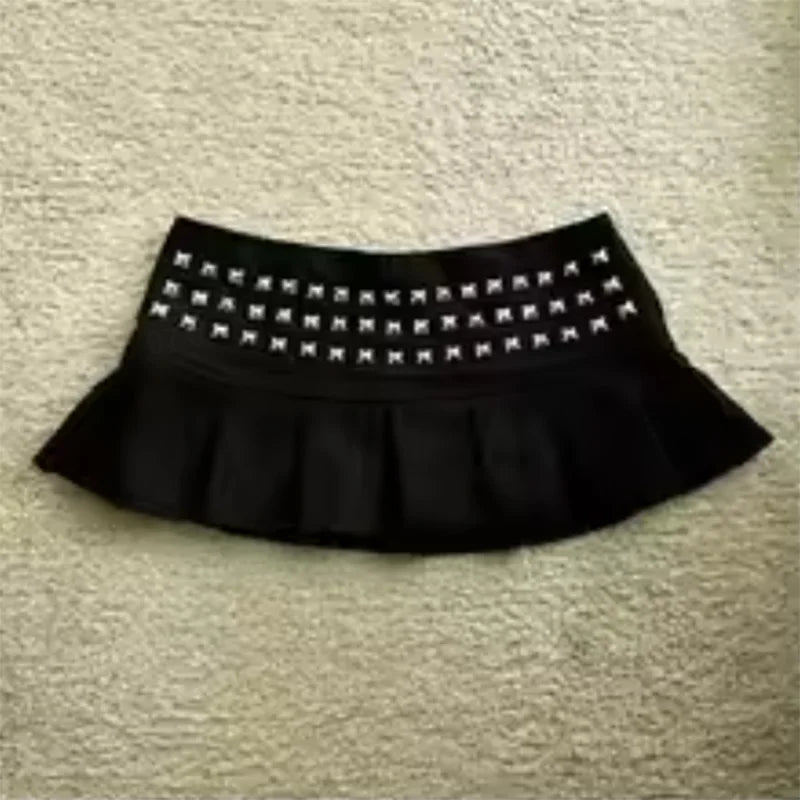 Summer Fashion Street Wear Women's Gothic Punk Cross Nail Fold Mini Skirt High Waist Short Skirt Black Zipper Skirt 2026 New