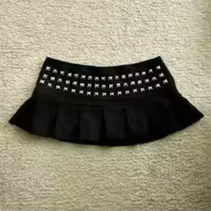Summer Fashion Street Wear Women's Gothic Punk Cross Nail Fold Mini Skirt High Waist Short Skirt Black Zipper Skirt 2026 New