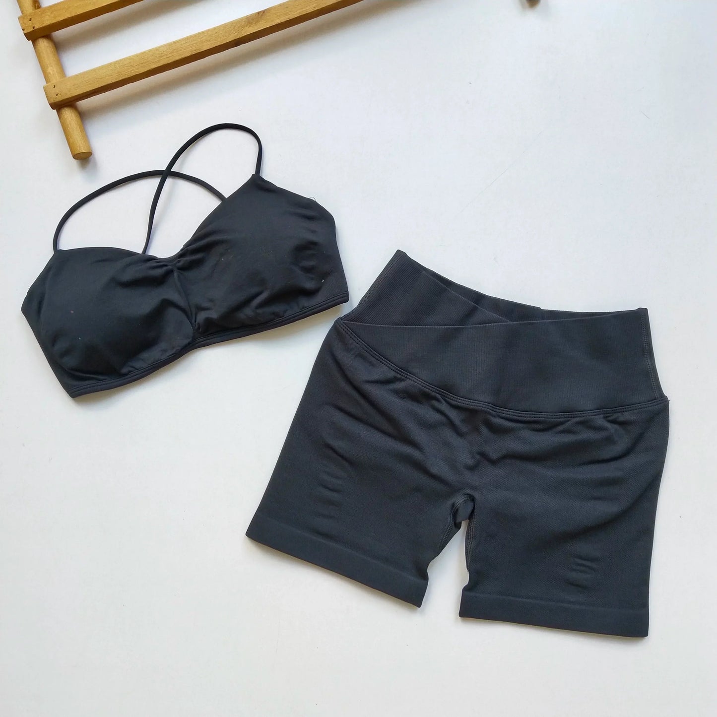 Women's Shockproof Two-Piece Yoga Set - Built-in Pads Racerback Tank, High-Waist Peach Butt Lift Shorts for Gym