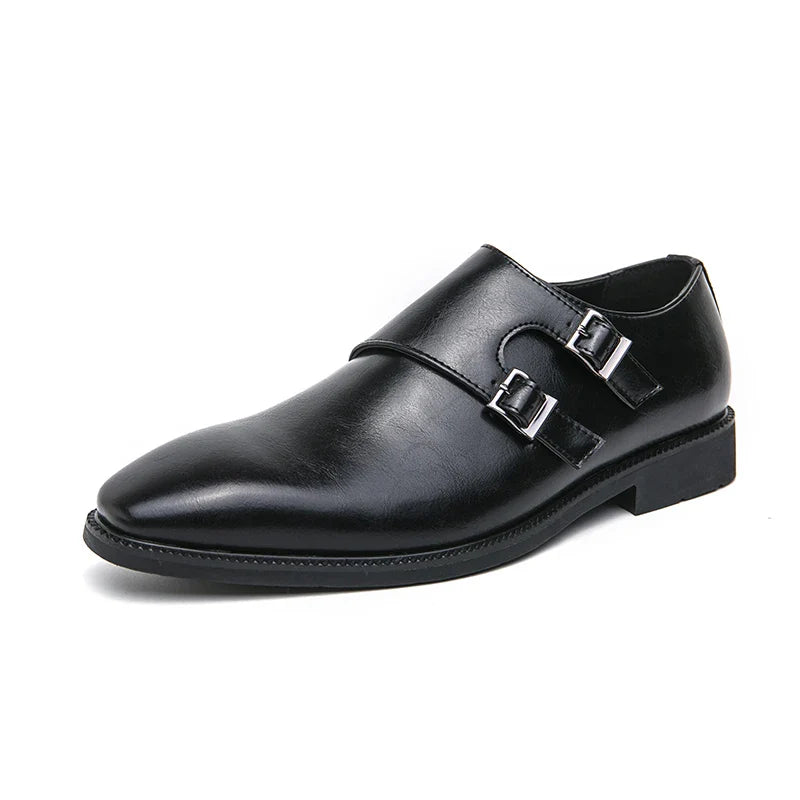 Men's Classic Monk Strap Leather Dress Shoes – Retro Formal Business Footwear