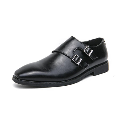Men's Classic Monk Strap Leather Dress Shoes – Retro Formal Business Footwear