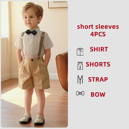 Summer Children Boys Suits For Wedding Formal Kids Children Boys Strap Suit Set Elegant Kids Boys Wedding Birthday Party Costume