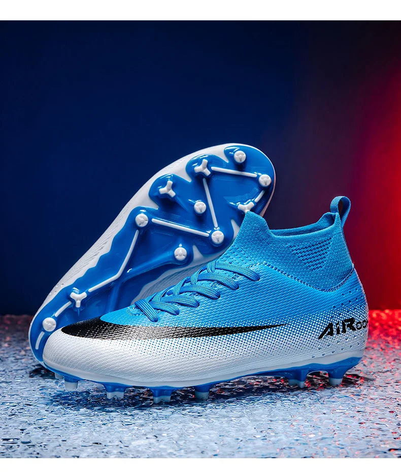 High-Top Leather AG Studded Soccer Cleats, Anti-Slip for Grass Field, Youth & Adult Men Women Training World Cup Style