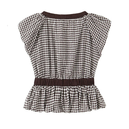 Casual Chic Women Tops Plaid V-Neck Sleeveless Bow Folds Short Tops Fashion 2026 Spring Summer Holiday Female Y2K Tops
