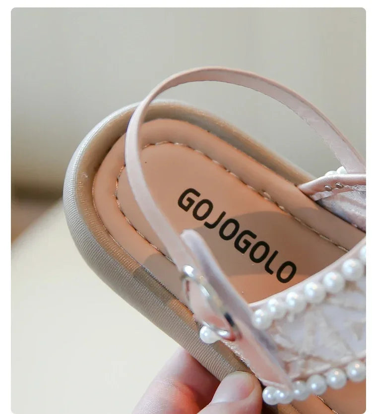 2025 Summer New Children Princess Pearl Cool Slippers for Girl Anti Slip Beach Sandals Toe Covering Casual Versatile Style Flats