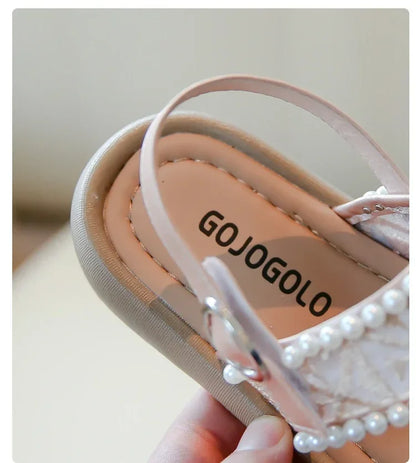 2025 Summer New Children Princess Pearl Cool Slippers for Girl Anti Slip Beach Sandals Toe Covering Casual Versatile Style Flats