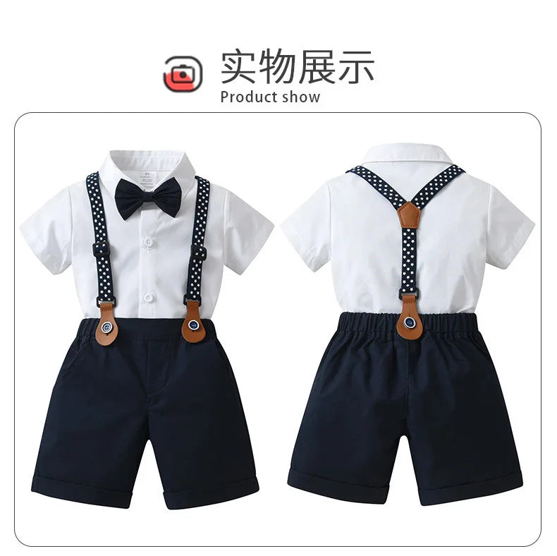 Baby Boys Gentleman 2pcs Summer Outfit Shirt Suspender Pants Set Formal Birthday Wedding Party Toddler Kids Gentleman Clothes