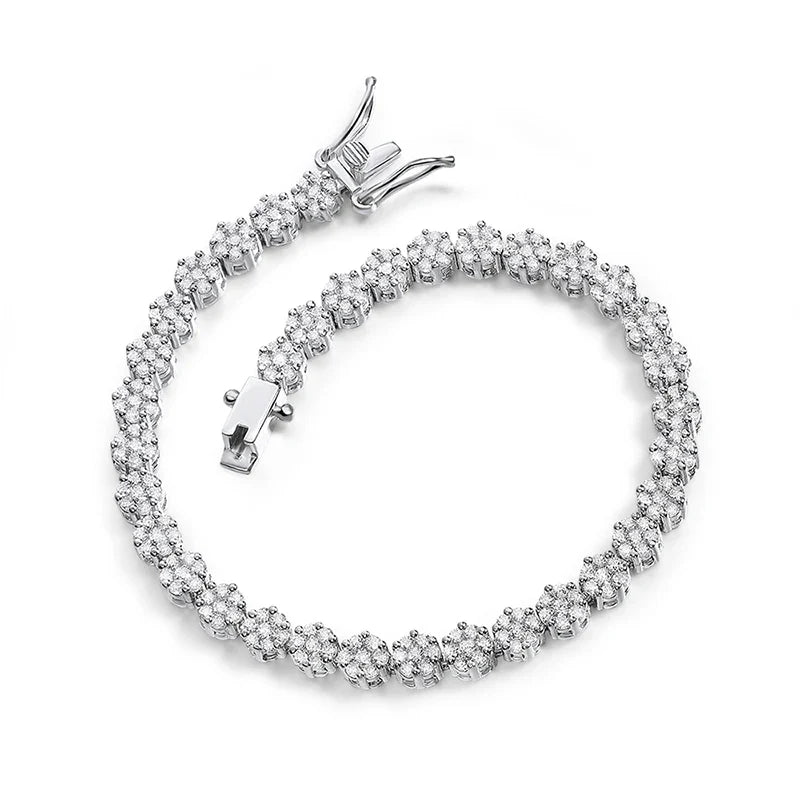Brilliant Cut Flower Moissanite Tennis Bracelet for Women 1.5mm Gem Full Diamond 925 Sterling Silver Plated 18K Jewelry