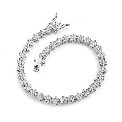Brilliant Cut Flower Moissanite Tennis Bracelet for Women 1.5mm Gem Full Diamond 925 Sterling Silver Plated 18K Jewelry