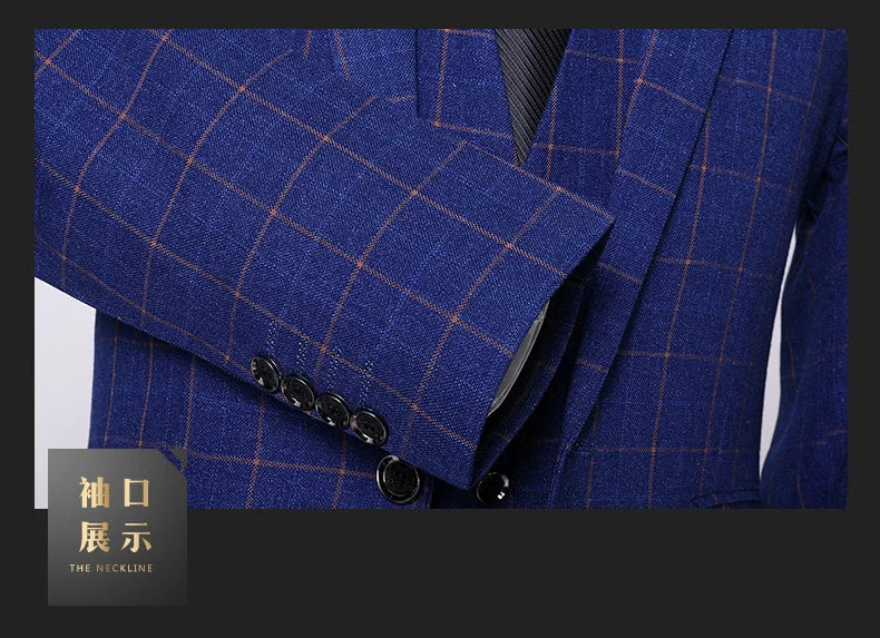 Blazer Vest Pants  Boutique Plaid Men's Formal Groom Wedding Dress Slim Suit 3Pcs or 2Pcs Men's Casual Business Suit Tuxedo