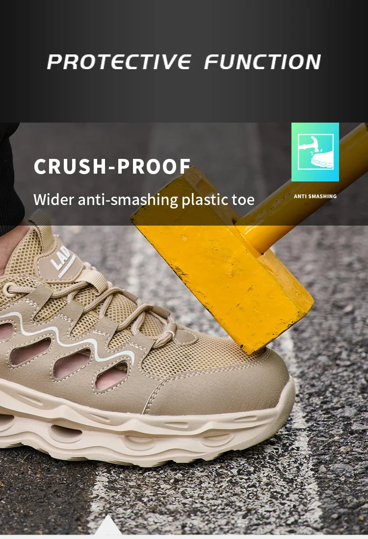 Men's Summer Breathable Safety Shoes Anti-smash Puncture-Proof Work Sneakers Fashion Footwear Comfortable Work Boots