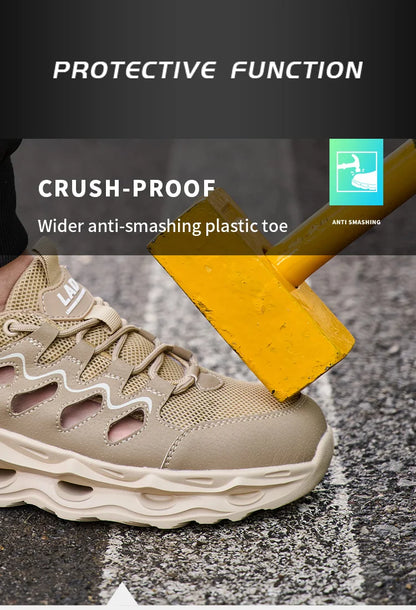 Men's Summer Breathable Safety Shoes Anti-smash Puncture-Proof Work Sneakers Fashion Footwear Comfortable Work Boots
