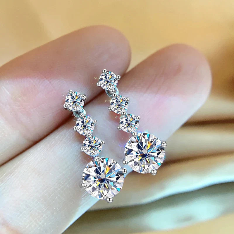 S925 Silver Moissanite Drop Earrings For Women 2.6 Carat Real Moissanite Lab Diamond Engagement Wedding Fine Jewelry Gift