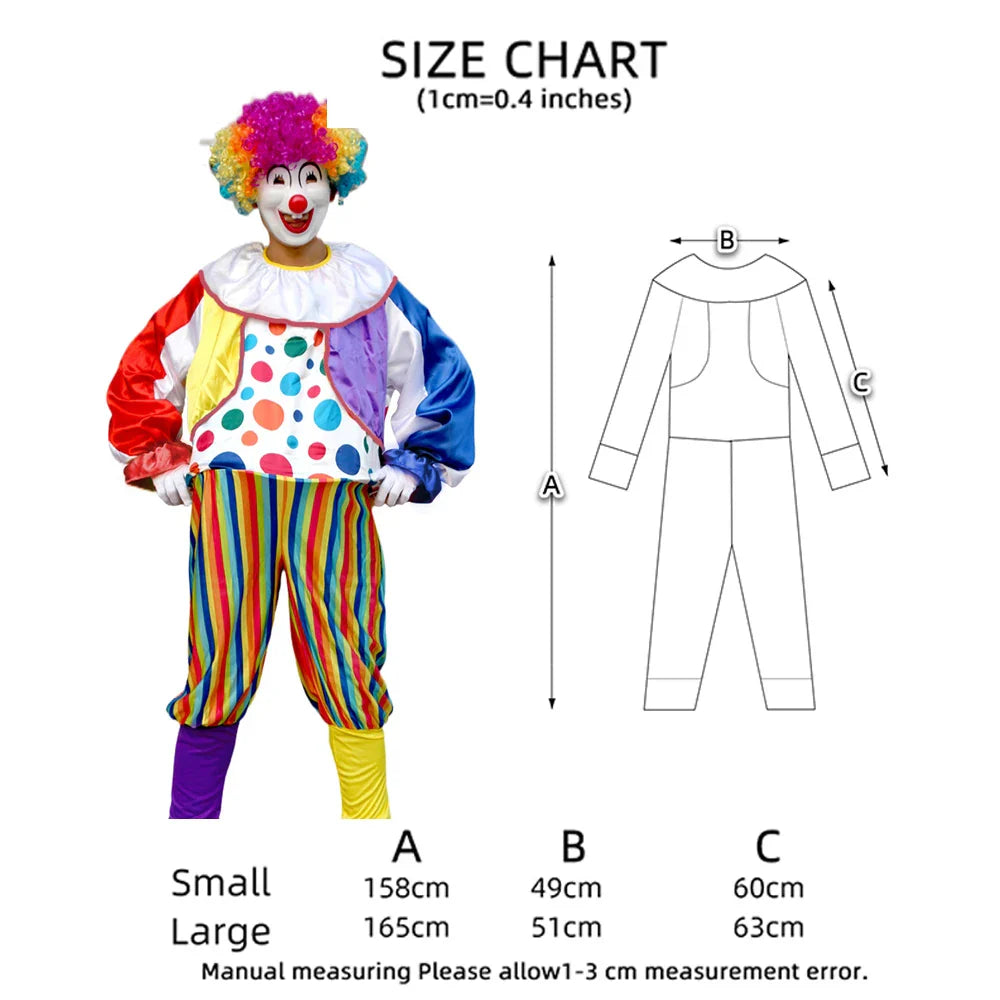 2025 New adult Circus Clown Cosplay Costumes Stage Performance Halloween Clown Role Play  Supply for Birthday Carnival