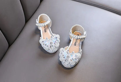 Kids Sandals for Girls Rhinestone Butterfly Elegant Versatile Children's Summer Sandals Soft Bottom Princess Fashion Flat Shoes