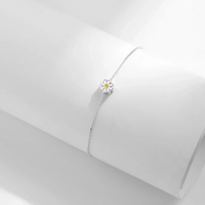 925 Sterling Silver Exquisite Enamel Daisy Flowers Bracelet Trendy Adjustable Snake Chain For Women Valentine’s Day Gifts