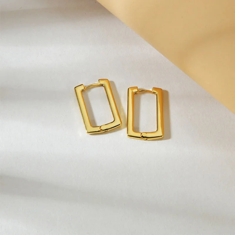 Stainless Steel Geometric Earrings Rectangular metal Hoop earrings for Women 2023 New trendy jewelry Gift