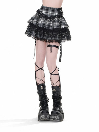 Summer Women Dark Academia Y2k Preppy Kpop High Waist Mini Skirt Plaid JK Party Lace Korean Harajuku Japanese Grunge Cyber Punk