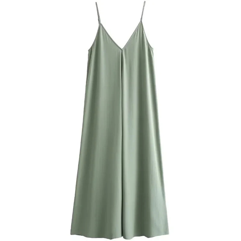 Women's Slip Dress Summer Green Red Black Dress Casual V-Neck Backless Long Dresses Sleeveless Vestidos Resort Dresses