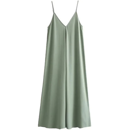 Women's Slip Dress Summer Green Red Black Dress Casual V-Neck Backless Long Dresses Sleeveless Vestidos Resort Dresses