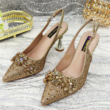 Pointed Toe High Heels Shoes and Bags Set With Rhinestone for Women Wedding Party Elegant Luxury Fashion in Sky Blue