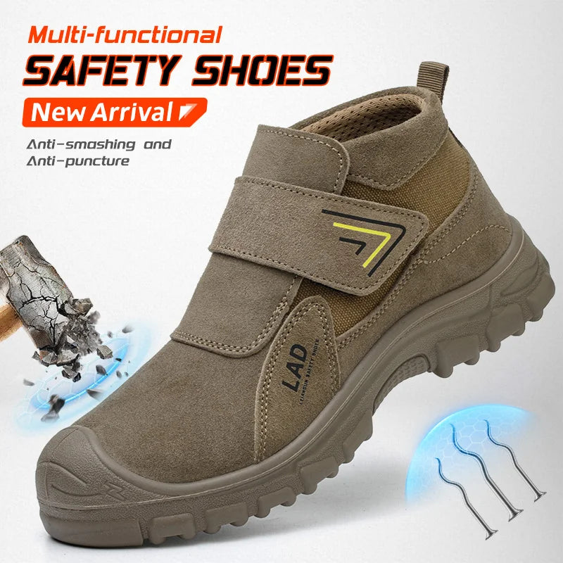 Men's work shoes with wear-resistant solid soles, anti smashing and puncture safety shoes, comfortable and breathable