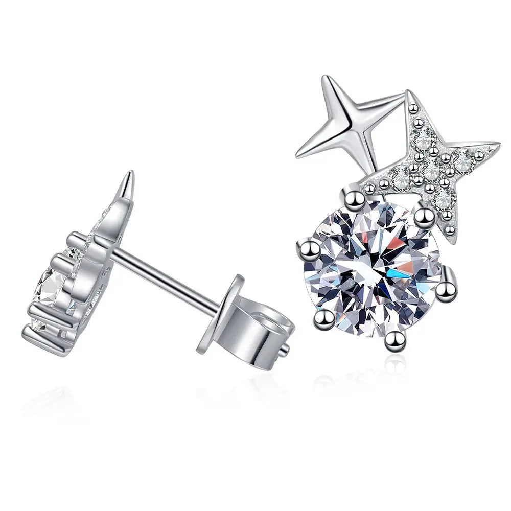 New In D Color 1CT Star Moissanite Stud Earrings For Women Party Fine Jewelry S925 Sterling Silver Diamond Earring
