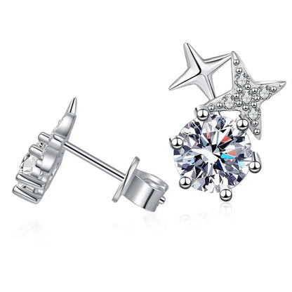 New In D Color 1CT Star Moissanite Stud Earrings For Women Party Fine Jewelry S925 Sterling Silver Diamond Earring