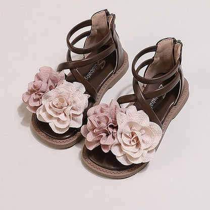 Girls' Sandals 2024 Summer New Children's Flower Princess Shoes Soft Sole Anti Slip Baby Girls' Roman Sandals
