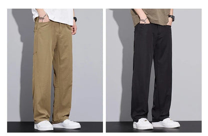 2026 Summer Thin Men's Loose Pants with Large Pockets Work Style Casual Straight Solid Color Male Simple Baggy Pants