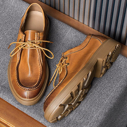 New Genuine Leather Men's Shoes Retro Soft Cowhide Men's Shoes British Business Casual Dress Lacing Soft Sole Leather Shoes