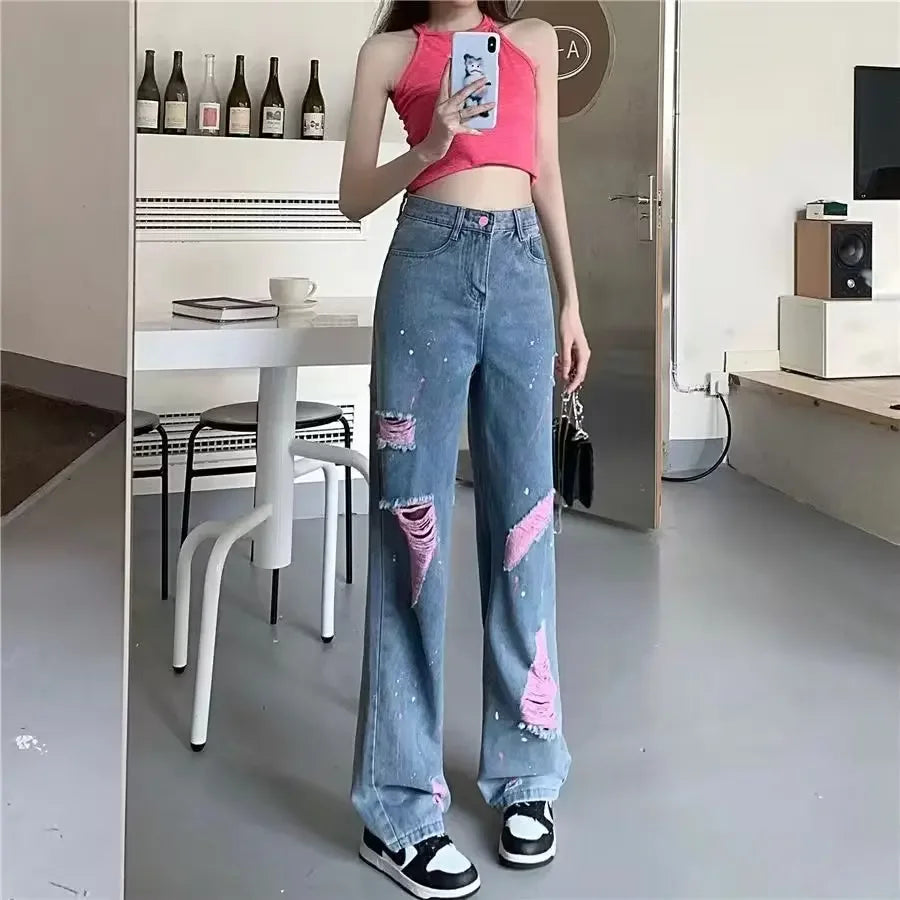 High-waisted Slimming Jeans Women's Loose-fit Draped Trousers