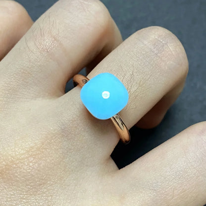 Stylish Purple Crystal Rose Gold Plated Candy Ring 30 Colors Simple Candy Color Jewelry Gift for Women Valentine's Day