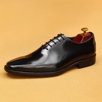 Genuine Leather Shoes for Men Dress British Business Party Lace Up Black Square Toe Fashion Casual Formal Suit Handmade Men Shoe