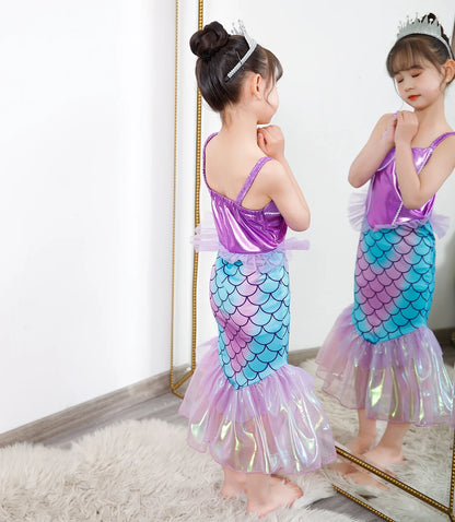 New Ariel Princess Little Mermaid Dress Girl Charm Cosplay Costume Kids Birthday Party Halloween Disguise Clothes