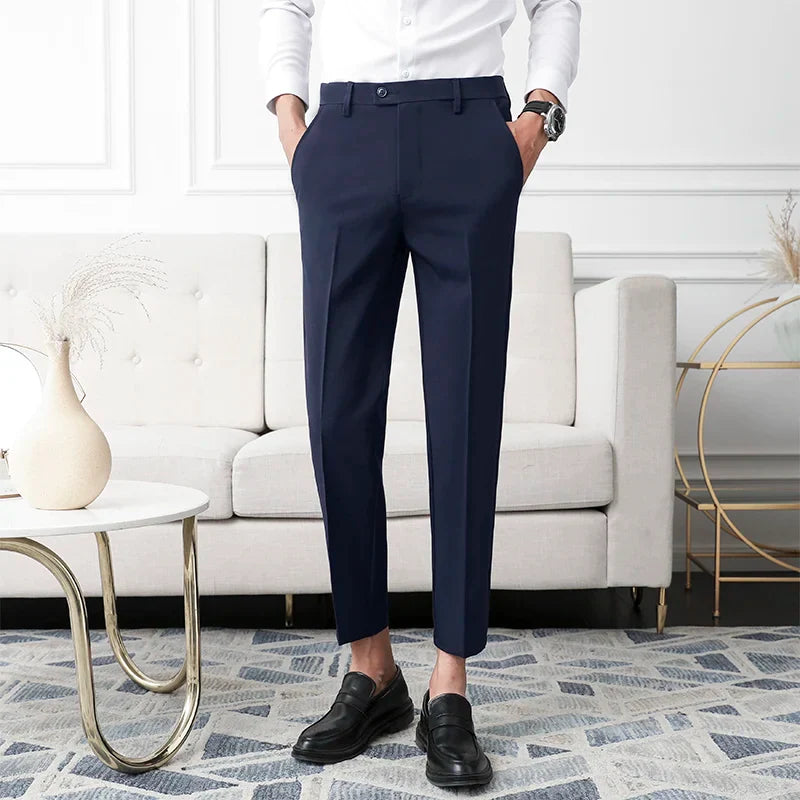 Thickened Fleece Men's Casual Straight Leg Pants Autumn Winter Elastic Slim Fit Korean Style Fashionable Nine Point Long Trou...