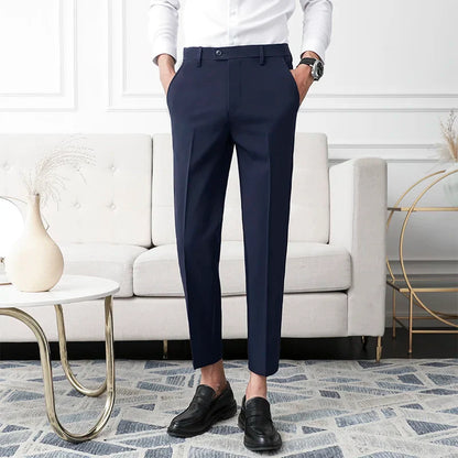 Thickened Fleece Men's Casual Straight Leg Pants Autumn Winter Elastic Slim Fit Korean Style Fashionable Nine Point Long Trou...