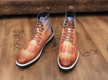 Men Lace-up High Top Brogue Carved Business Boots