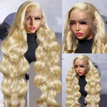 220% Density 38 Inch 613 Honey Blonde Straight Lace Front Wig Human Hair 13x6 HD Transparent Lace Frontal Wigs Pre Plucked